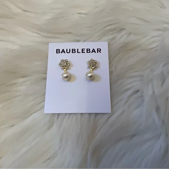 Baublebar Crystal Snowflake & Faux Pearl Earrings - New on Card - Picture 5 of 8